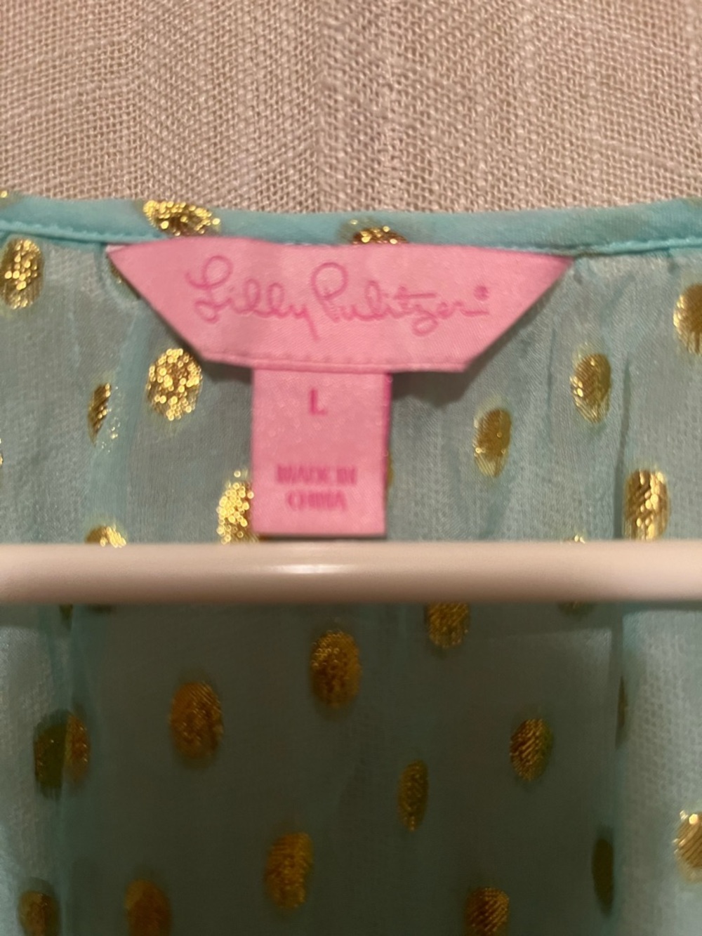 Lilly Pulitzer Silk Metallic Polka Dot Tassel Top Sheer Boho Blouse L - Picture 6 of 10